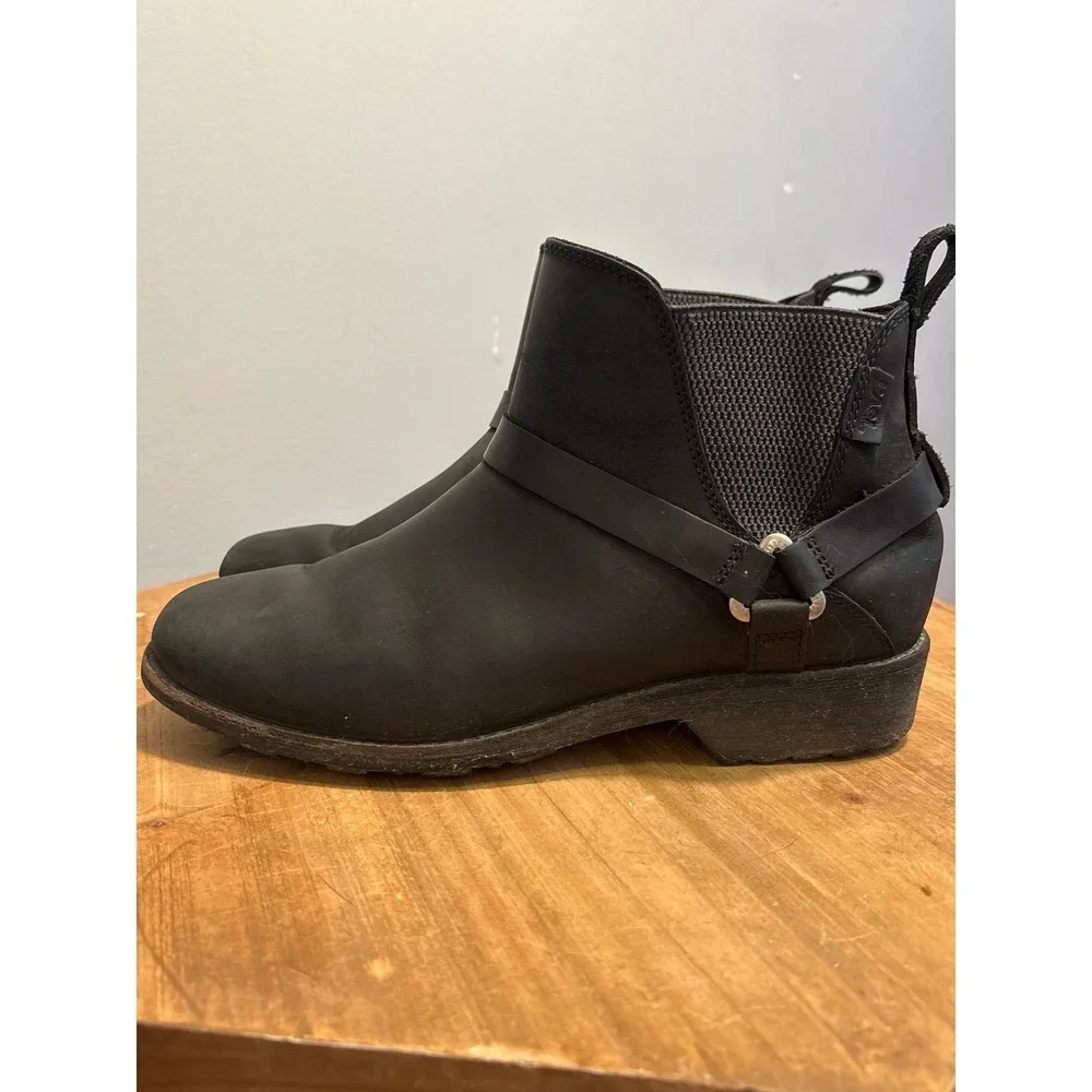 Teva Ellery‎ Ankle Waterproof Black Leather Chelsea Boots 1108069 Womens 7.5